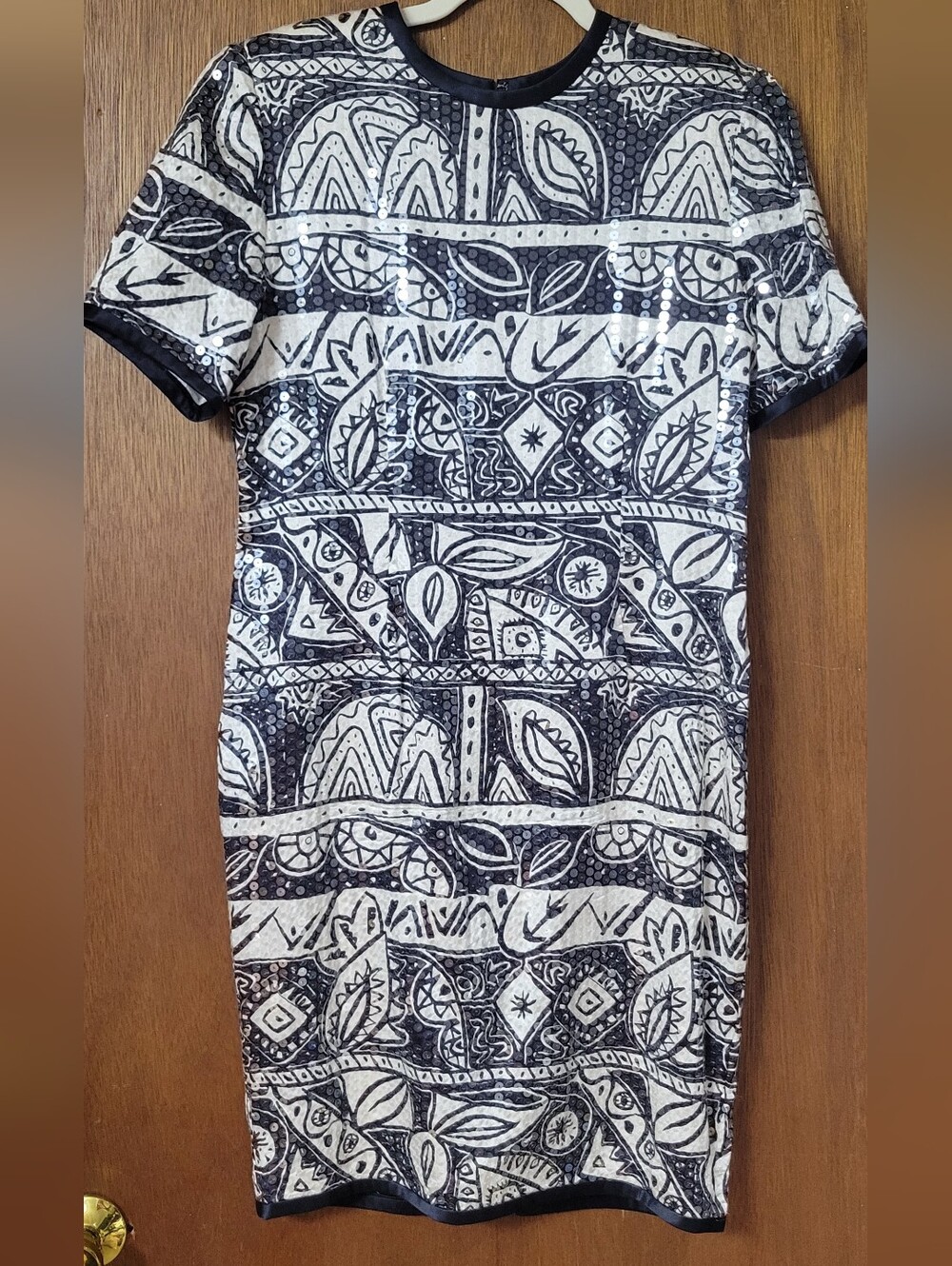 A.J.Bari Neiman Marcus Black and White Sequin Short-Sleeve Midi Dress, Vintage